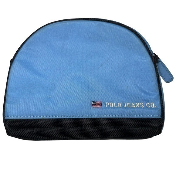 Polo Jeans Co Ralph Lauren Cosmetic Bag iPhone Case Blue with Black Zipper Trim - Picture 1 of 5